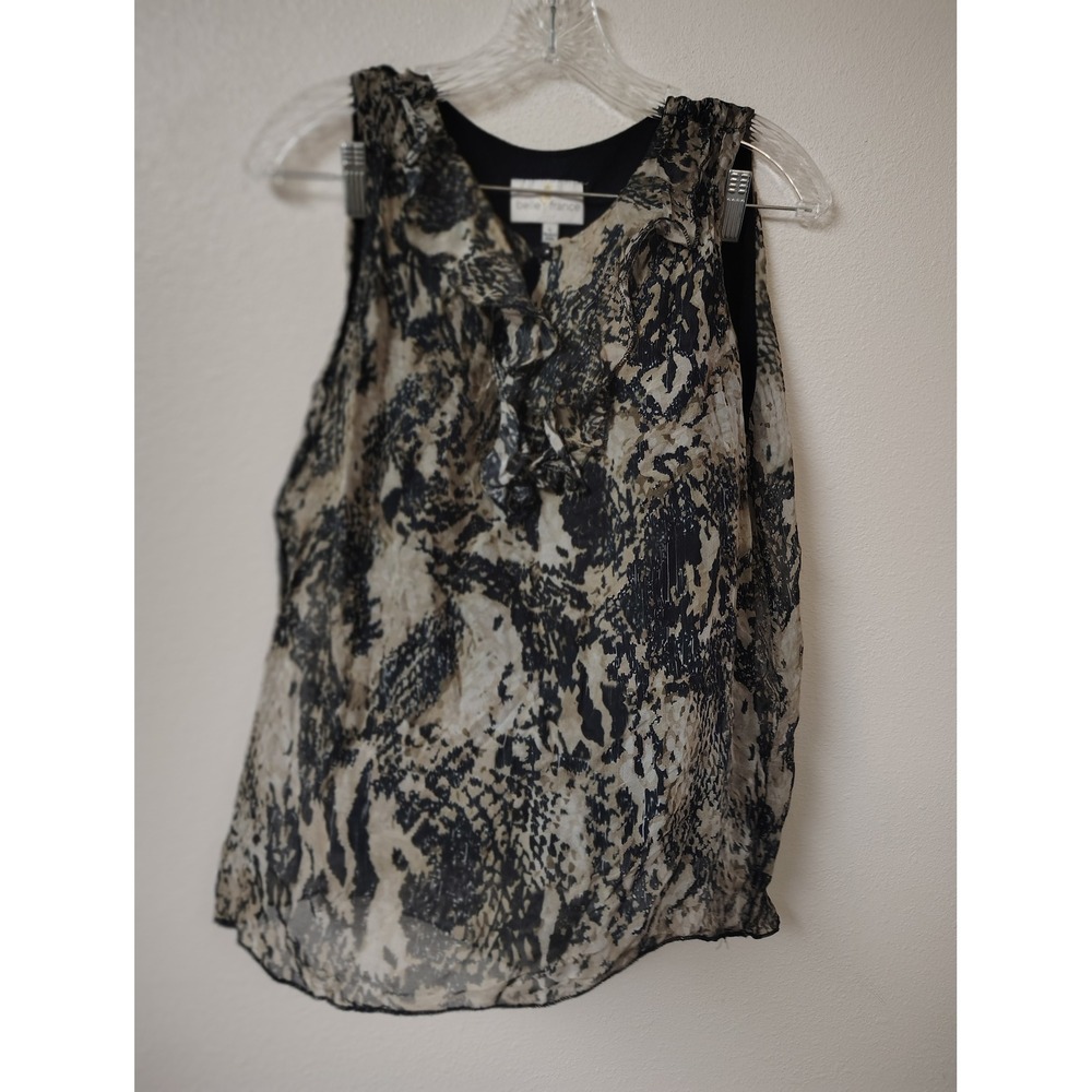 Belle France Womens Snakeskin Print Ruffle V-Neck Chiffon Blouse Made in Italy L